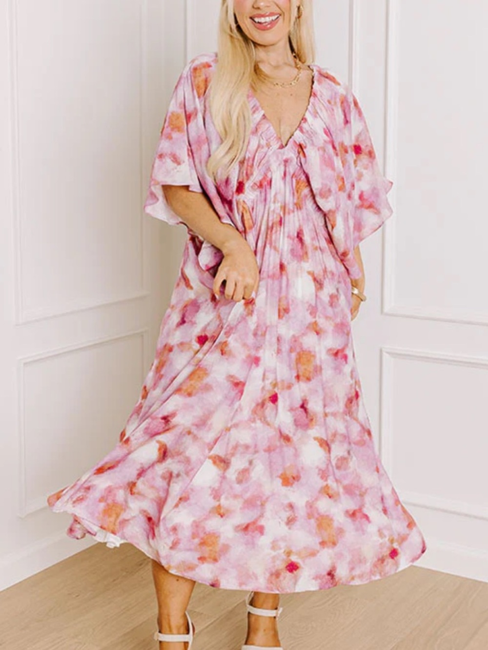 Flowy Watercolor Midi Dress